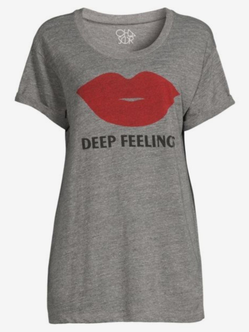 NWT Revolve Deep Feeling Graphic Tee T-shirt - Grey with Red Lip Print
